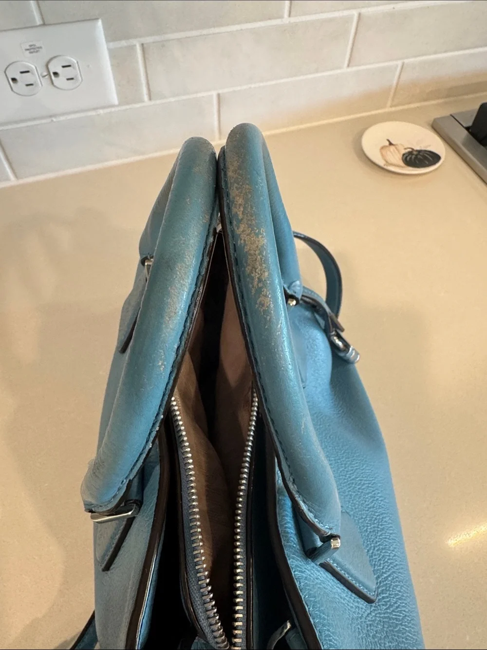 Michael Kors Blue Leather Purse with Removable Strap